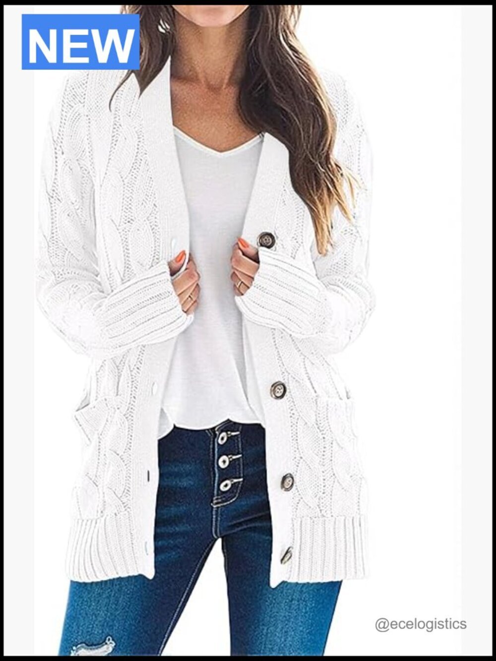 Long Sleeve Cable Knit Button Down Cardigan Sweater